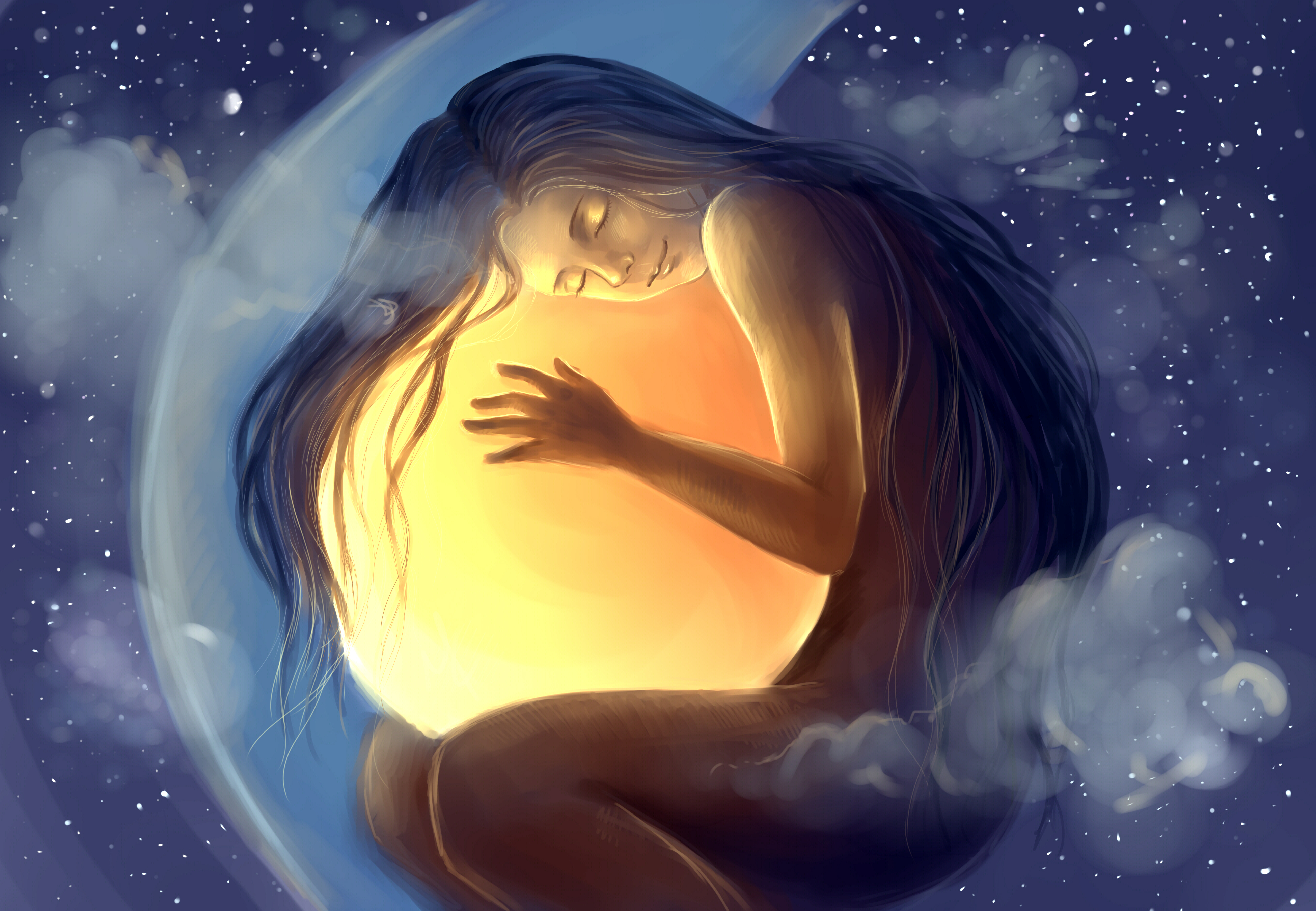 Сон луна большая. Девушка обнимает солнце. Женщина Луна. Счастливых снов. Мужчина солнце женщина Луна.